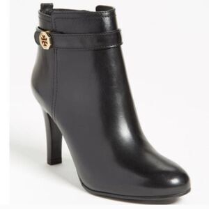 Tory Burch Brita Black Leather Heeled Ankle Boots Sz 9.5